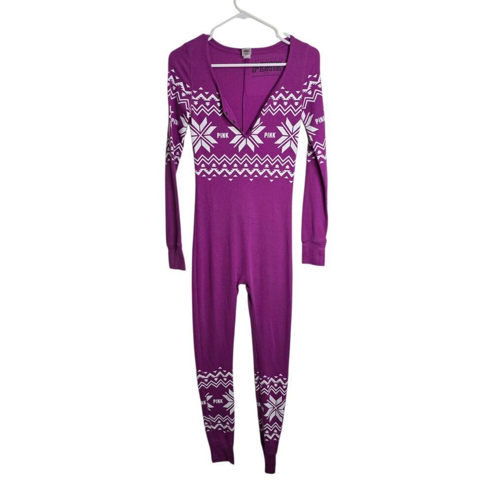 Victoria's Secret Pink Snap Butt Thermal Long Jane One Piece Pajamas XS